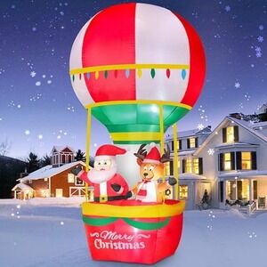 7FT Christmas Inflatable Santa Claus/Reindeer in Hot Air Balloon-New Sealed‎ Box